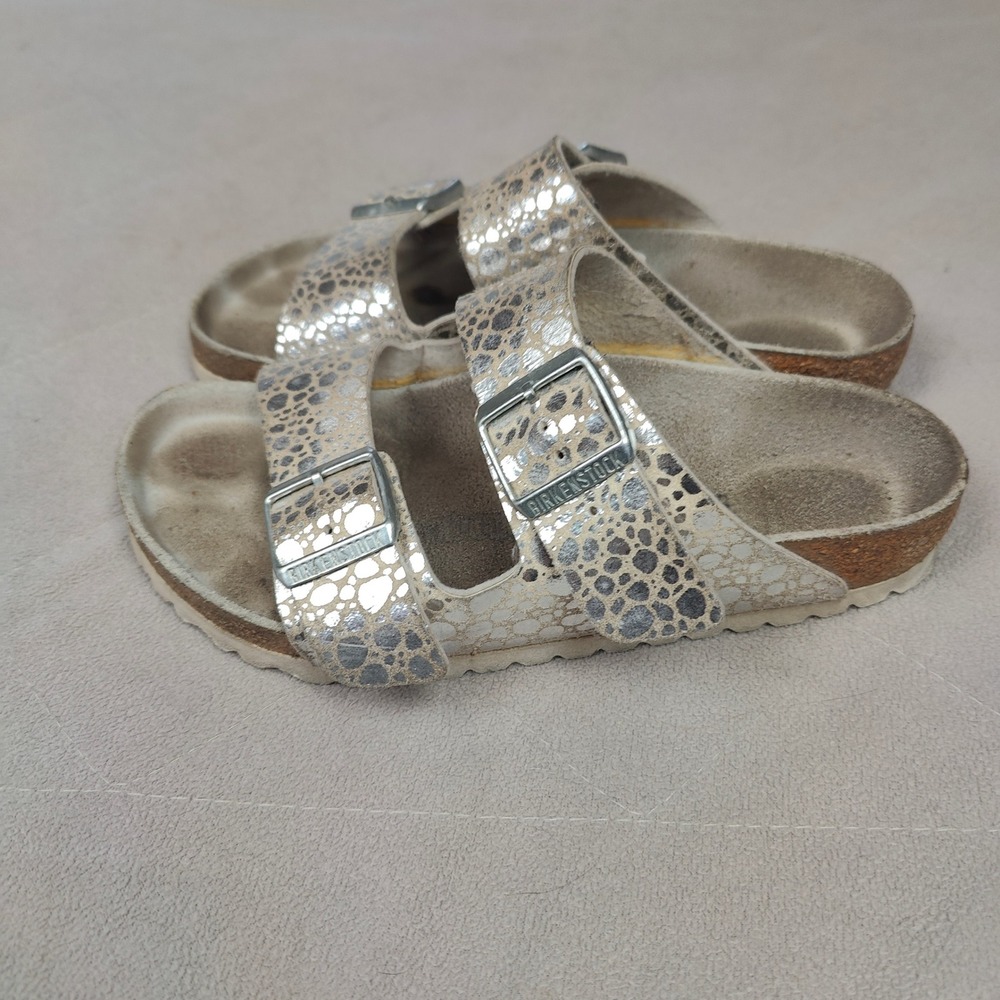 Birkenstock Arizona Sandals Womens 37 US 6 Stone Silver Metallic Slides Boho - Picture 5 of 9